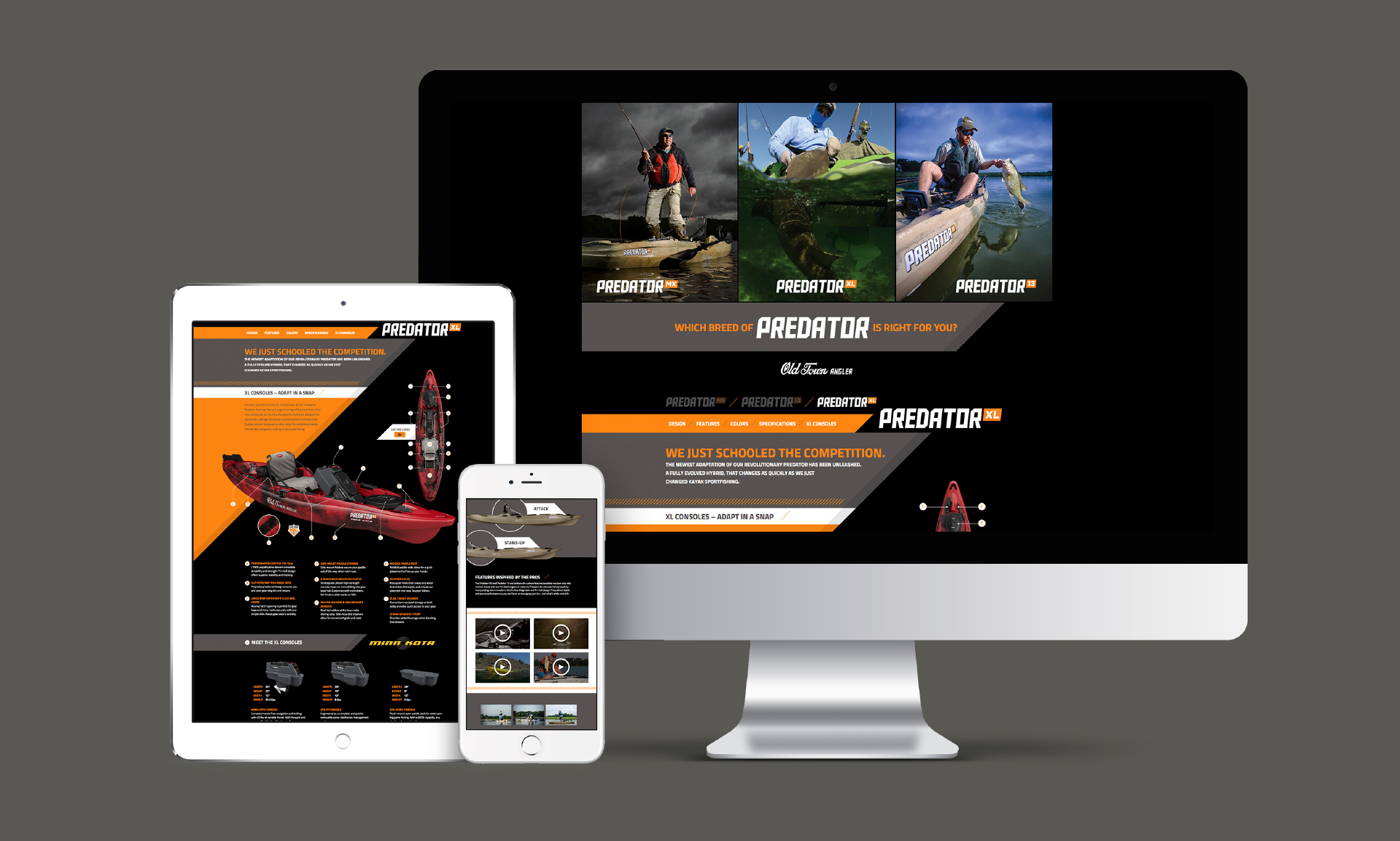 Old Town Predator kayak website tablet phone