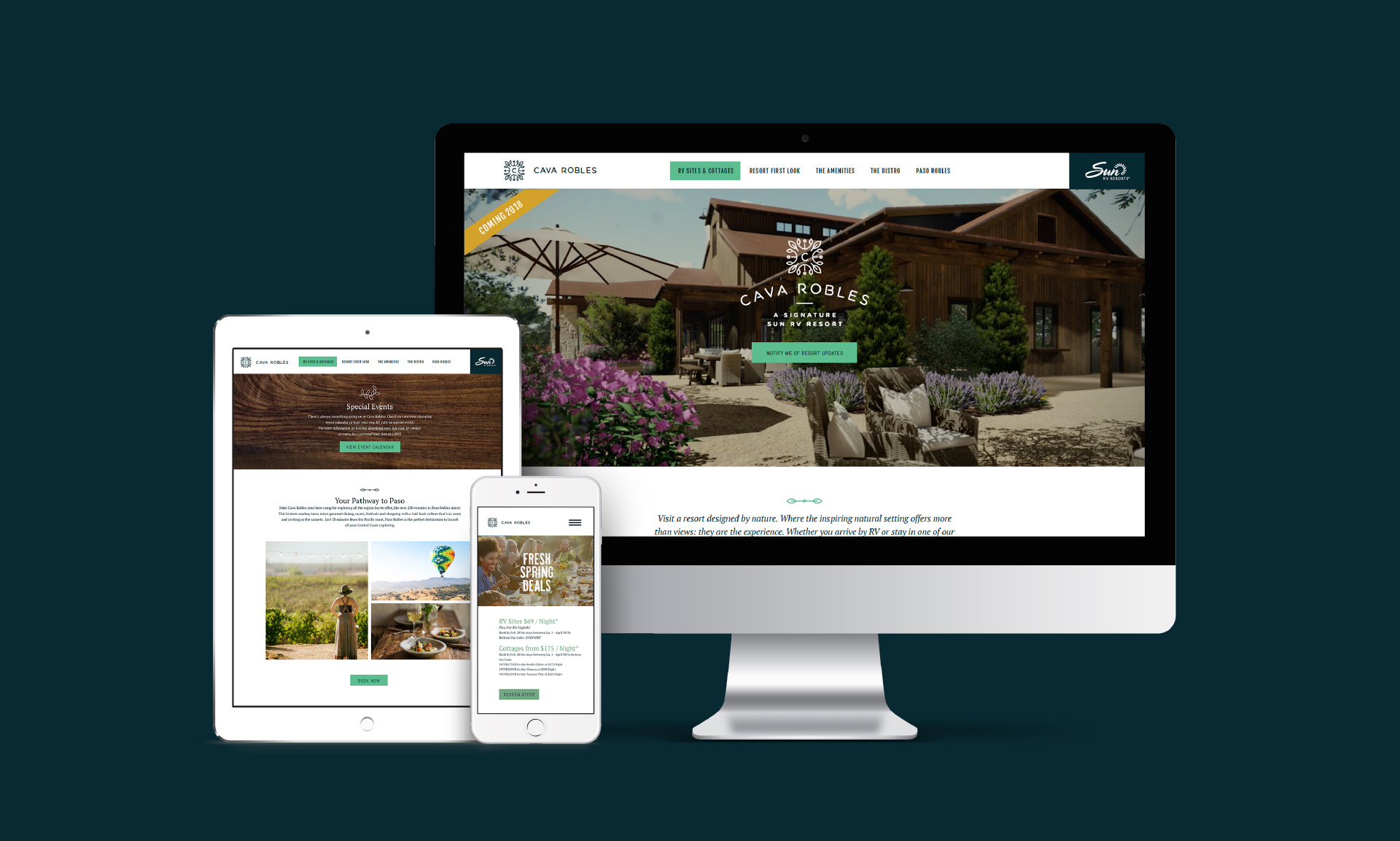 Cava Robles SUN RV Resort Website Tablet Phone